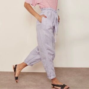 Free People Large Lilac Purple 100% Linen Paperbag Only Over You Pants Lagenlook